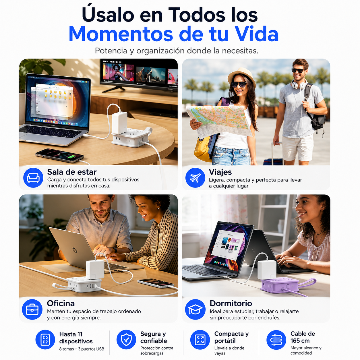 Multitoma Electrica Extension Regleta  11 en 1 Enrollable