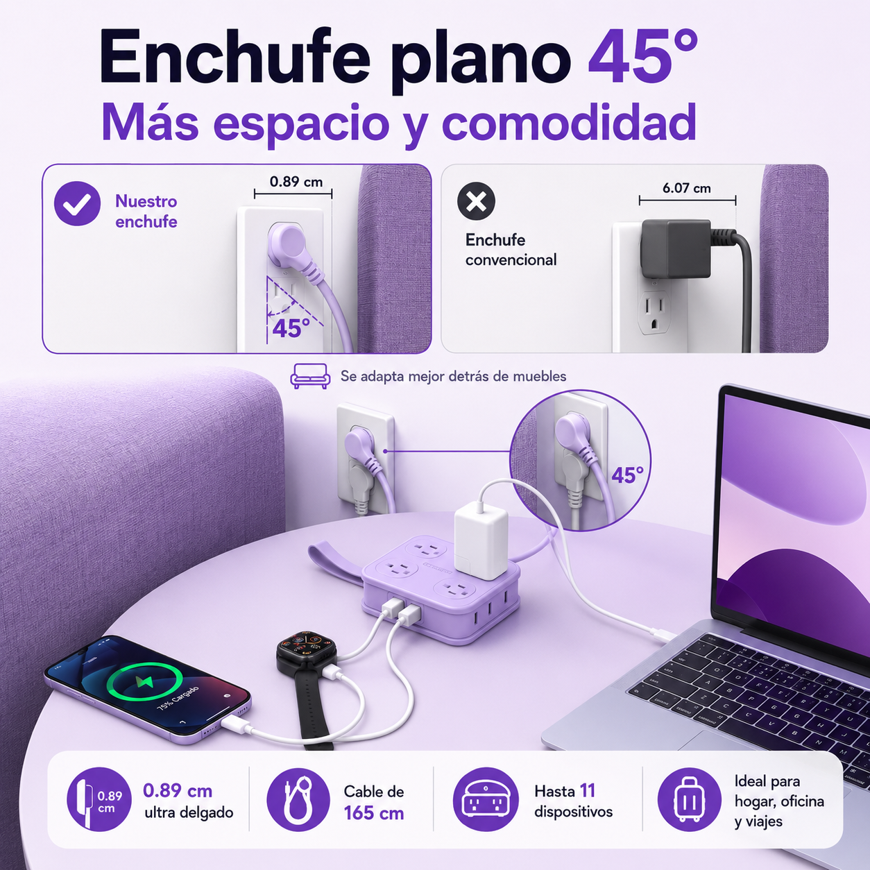 Multitoma Electrica Extension Regleta  11 en 1 Enrollable