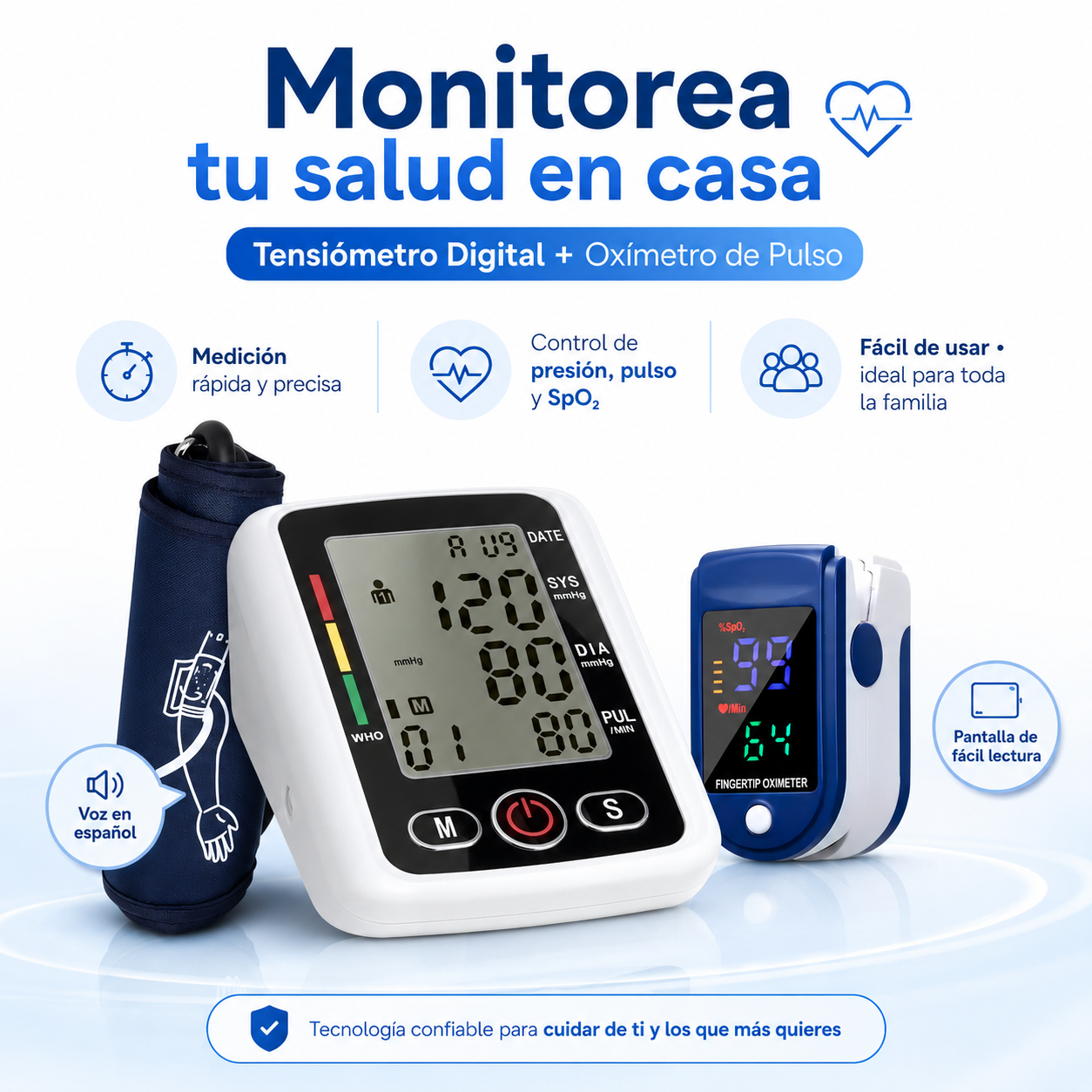 Tensiometro Con Voz + Oximetro Digital
