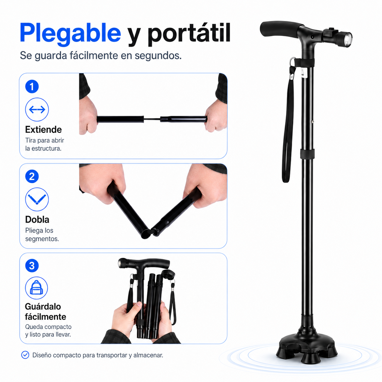 Baston Adulto Mayor Plegable Linterna