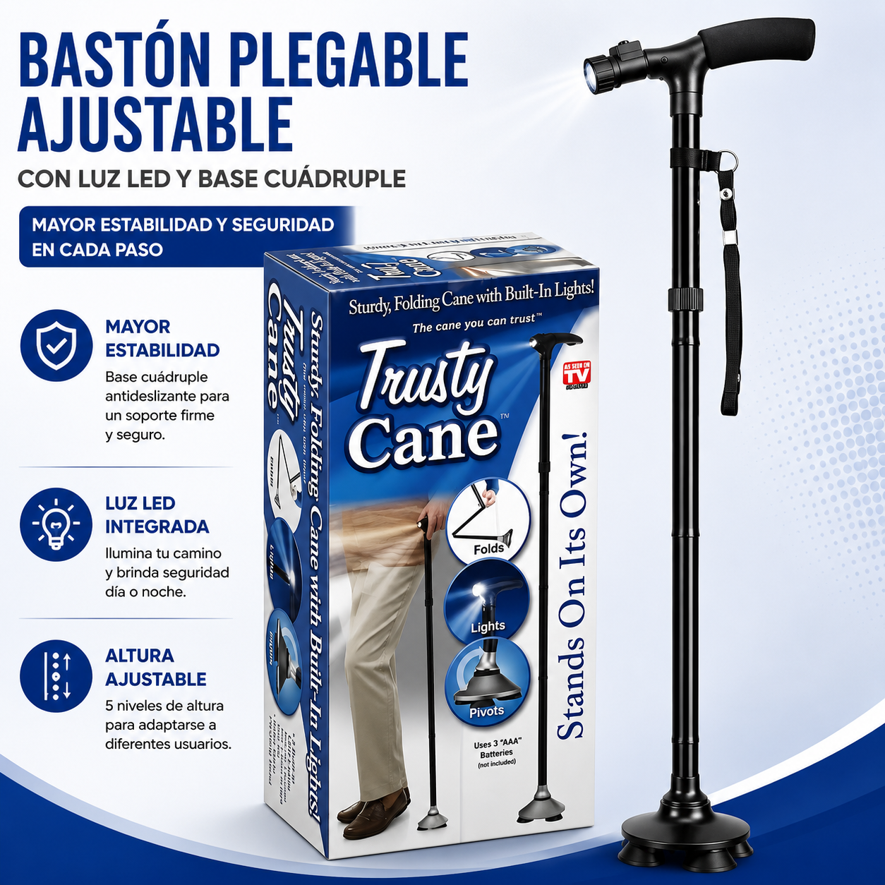 Baston Adulto Mayor Plegable Linterna
