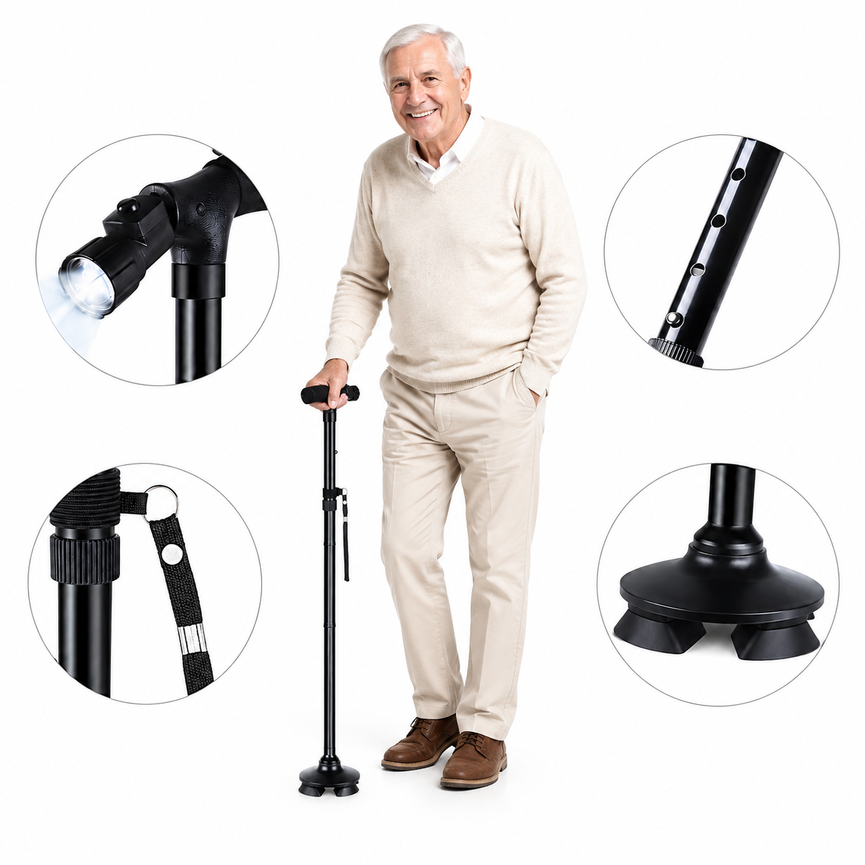 Baston Adulto Mayor Plegable Linterna