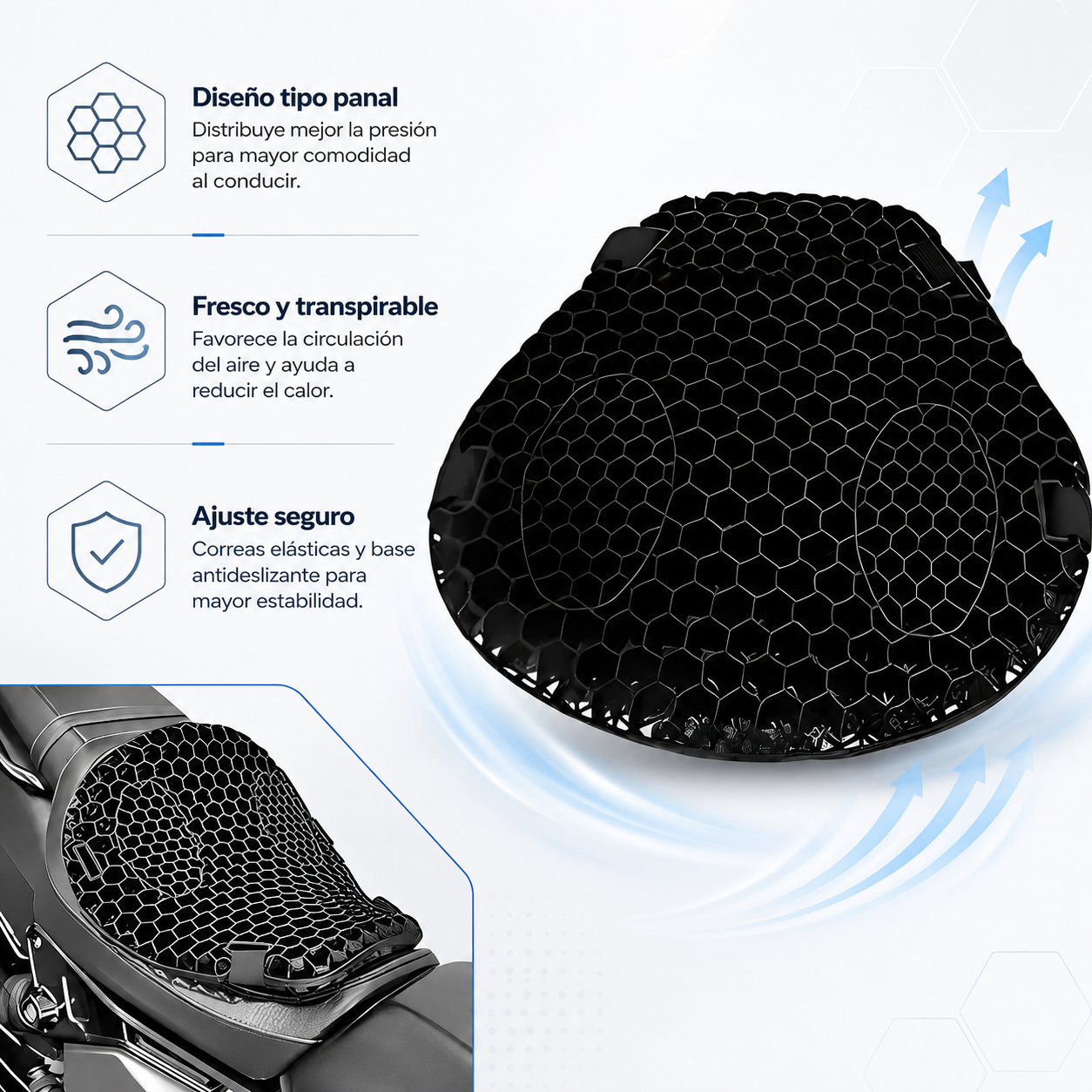 cojín negro de silicona para moto