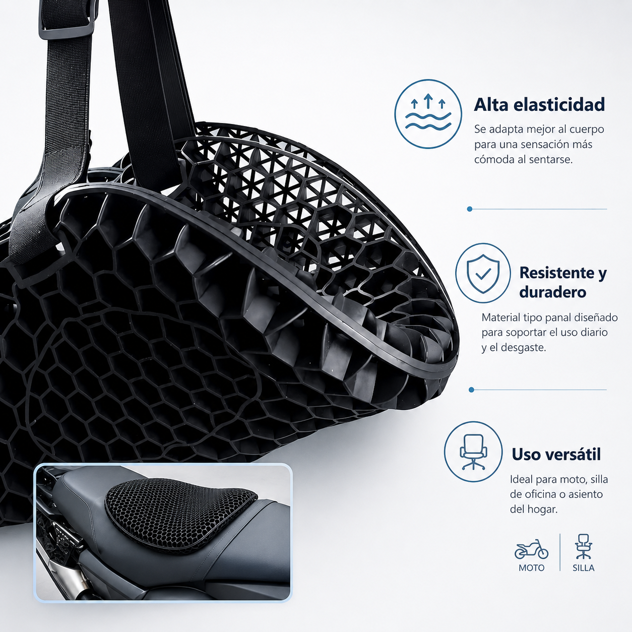 cojín negro de silicona para moto