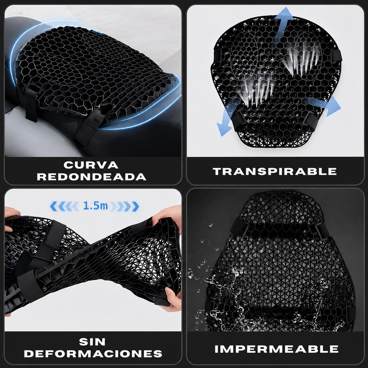 cojín negro de silicona para moto