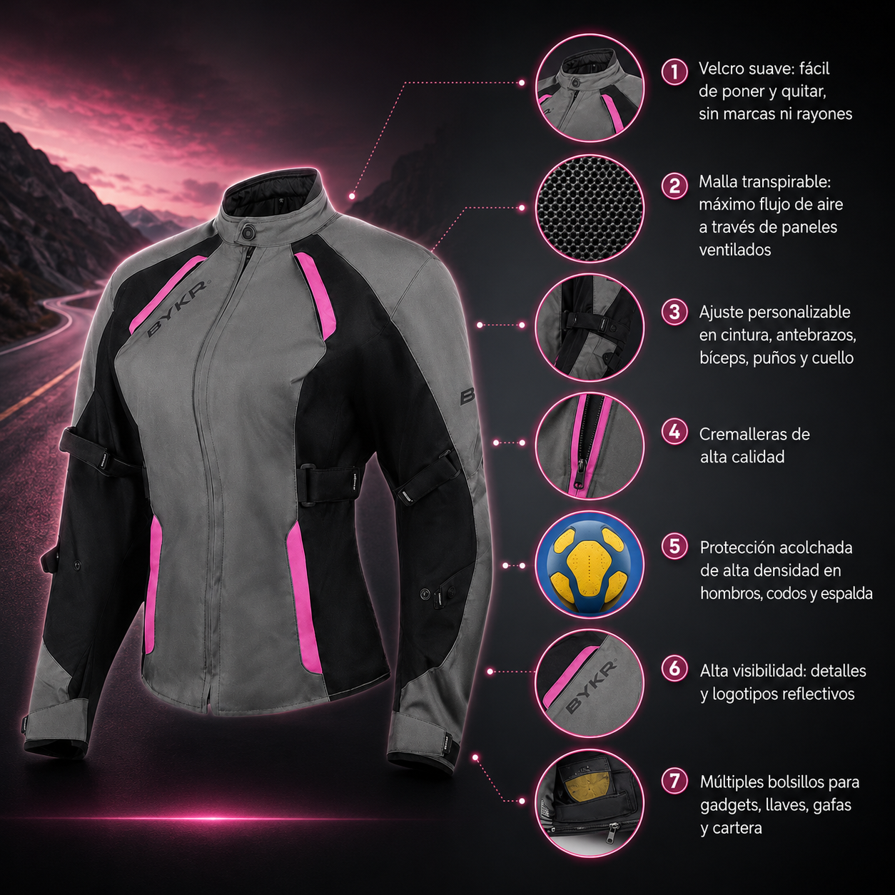 Chaqueta de protección de moto para mujer
